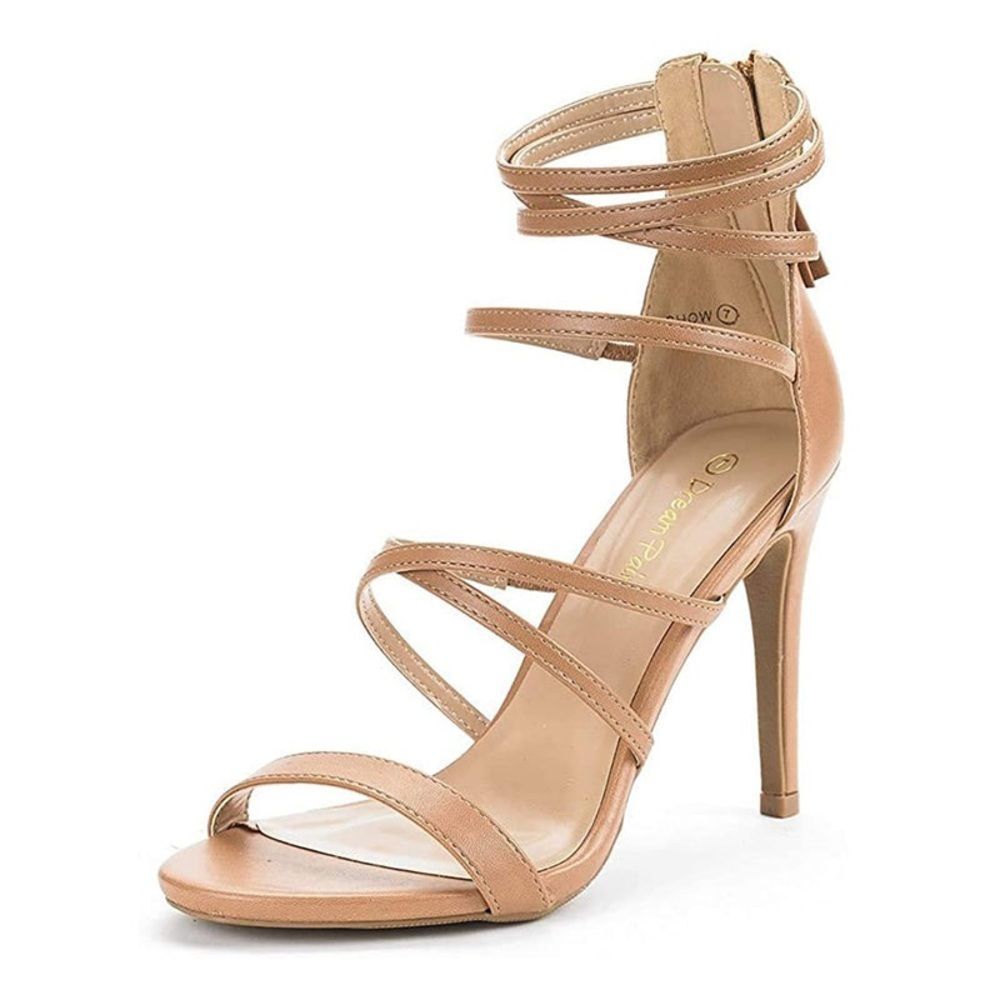 Size 7.5 Women Nubuck Scallop Strap Open Toe Sandal Stelitto Heel